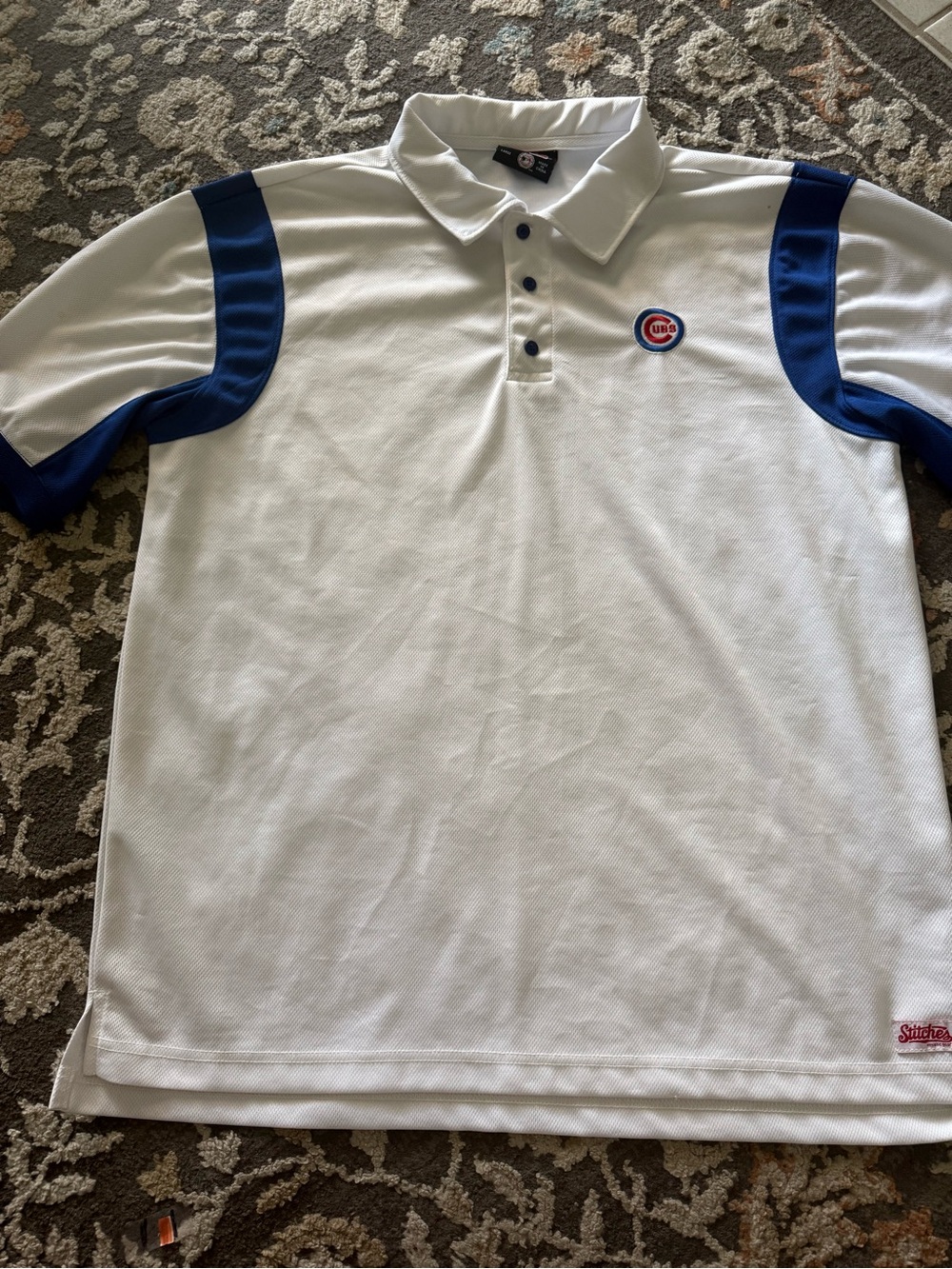 Stitches White and Blue Men’s Polo with Team Patch